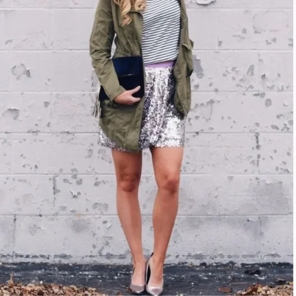 J CREW Unicorn Mermaid Silver Purple Fete Sequin Mini Skirt Faux Wrap Size 4 - Picture 8 of 11